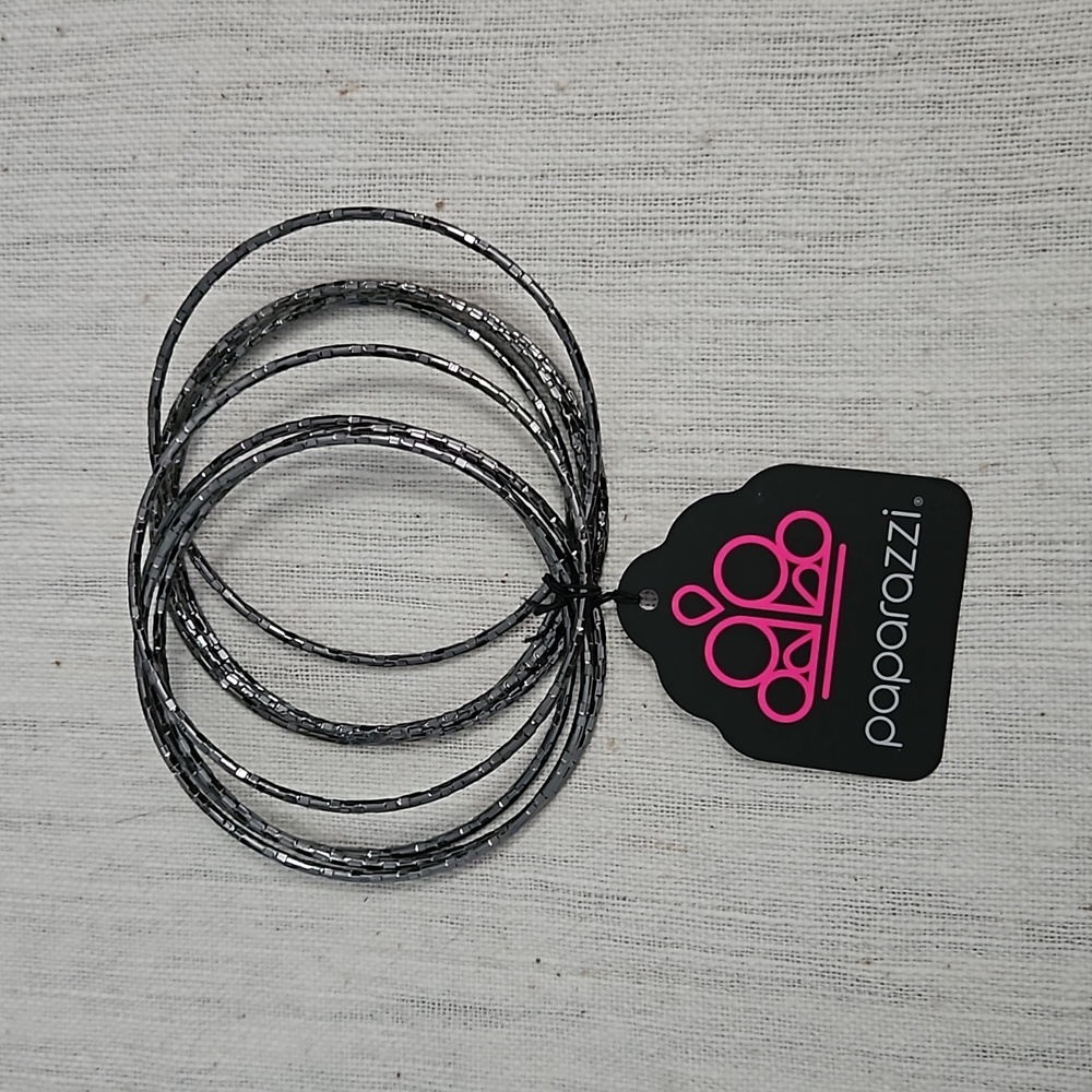 NEW Paparazzi Set of 8 Dark Gray Bangle Bracelets